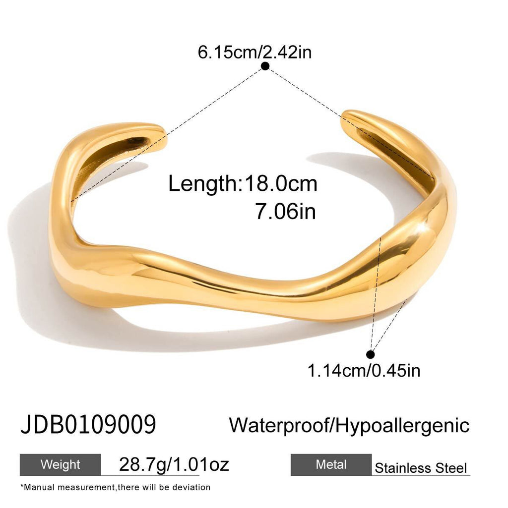 18K Gold Ebb and Glow Wave Form Statement Cuff Bangle Bracelet