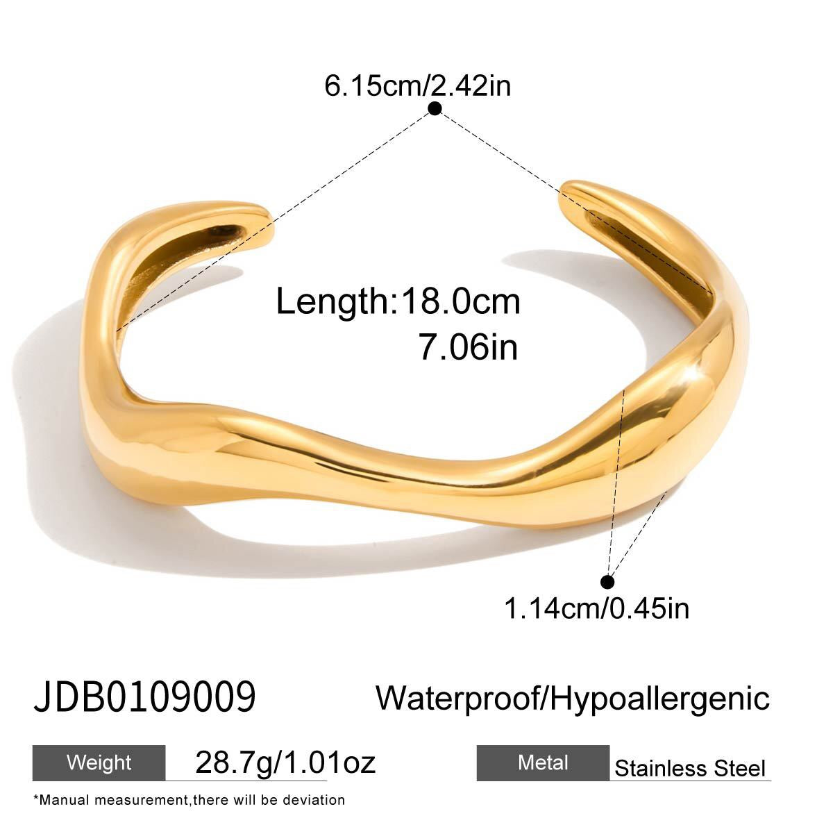 18K Gold Ebb and Glow Wave Form Statement Cuff Bangle Bracelet