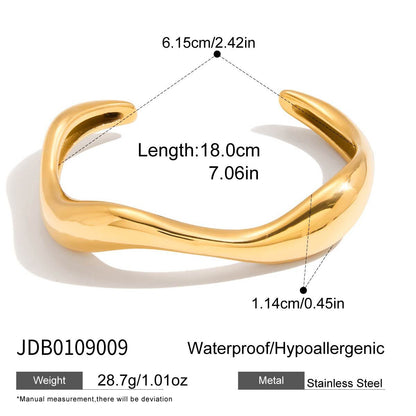 18K Gold Ebb and Glow Wave Form Statement Cuff Bangle Bracelet