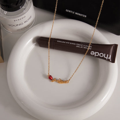 18K Gold Confession Red Rose Pendant Necklace