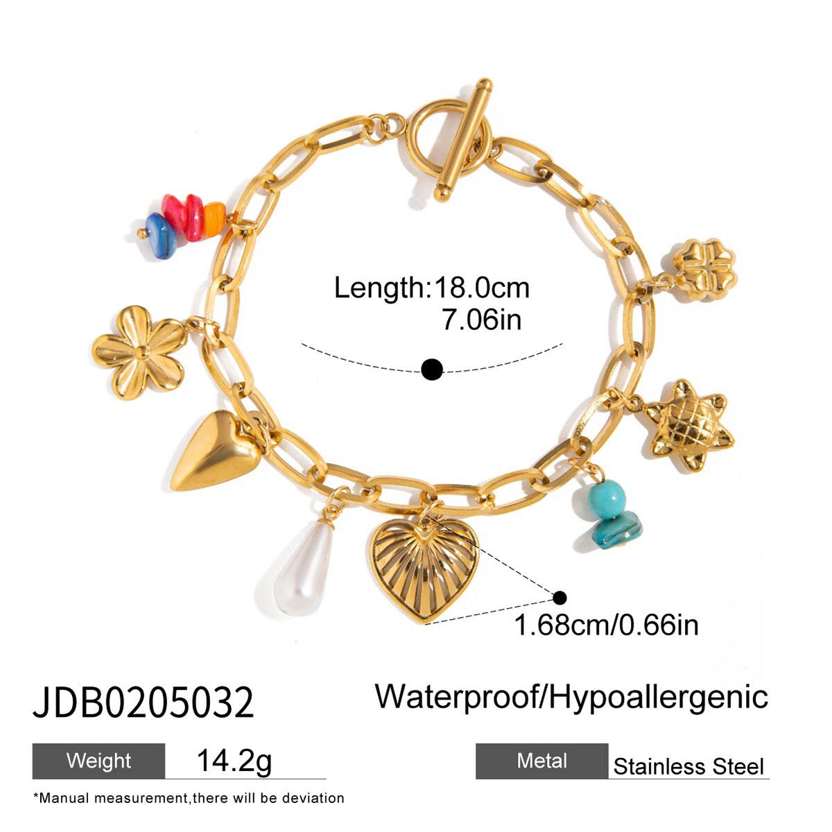 18K Gold Summer Fling Turquoise Chunky Charm Bracelet