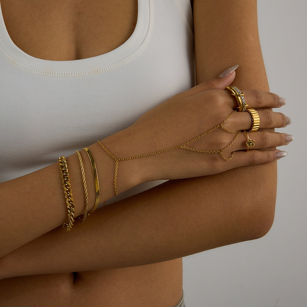 18K Gold Waterproof Double Hoop Hand Chain Bracelet