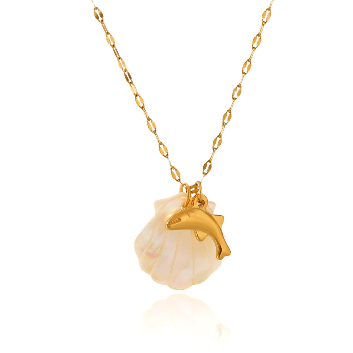 18K Gold Mother of Pearl Seashell Ocean Charm Pendant Necklace
