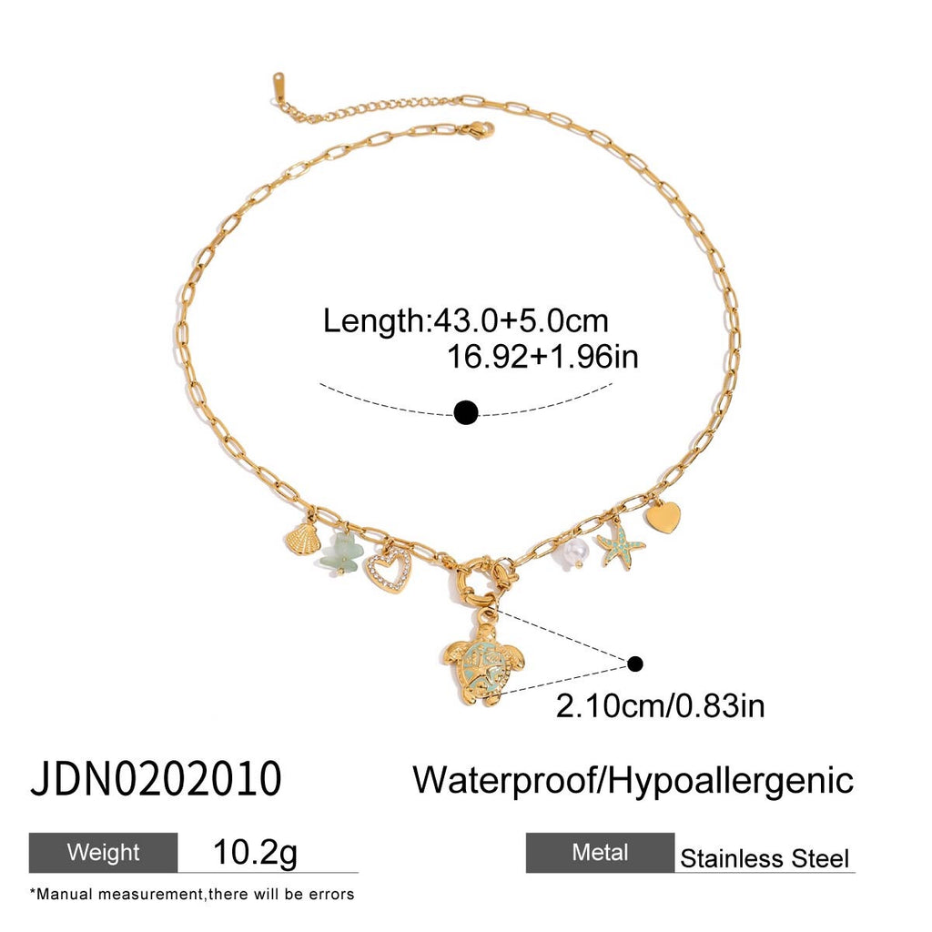 18K Gold Fresh Breeze Green Beaded Pendant Charm Layered Necklace Set