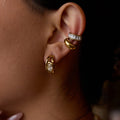 18K Gold Bling Statement Huggie Earrings Ear Cuff Set