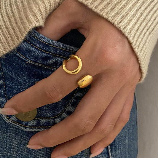 18K Gold Smooth Geometric Statement Cuff Ring