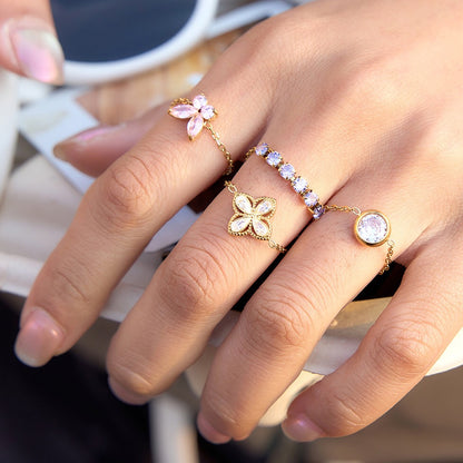 18K Gold Daydream Pink Butterfly Color Stones Adjustable Chain Ring