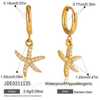18K Gold Ocean Sparkle Seashell Palm Tree Small Hoop Huggie Earrings with Charm