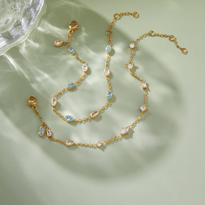 18K Gold Blue Lagoon Dainty Chain Bracelet Stacks