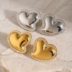 18K Gold Heart Flipped CZ Stud Earrings