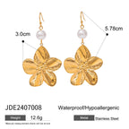 18K Gold Tropical Flower Pearl Dangle Earrings
