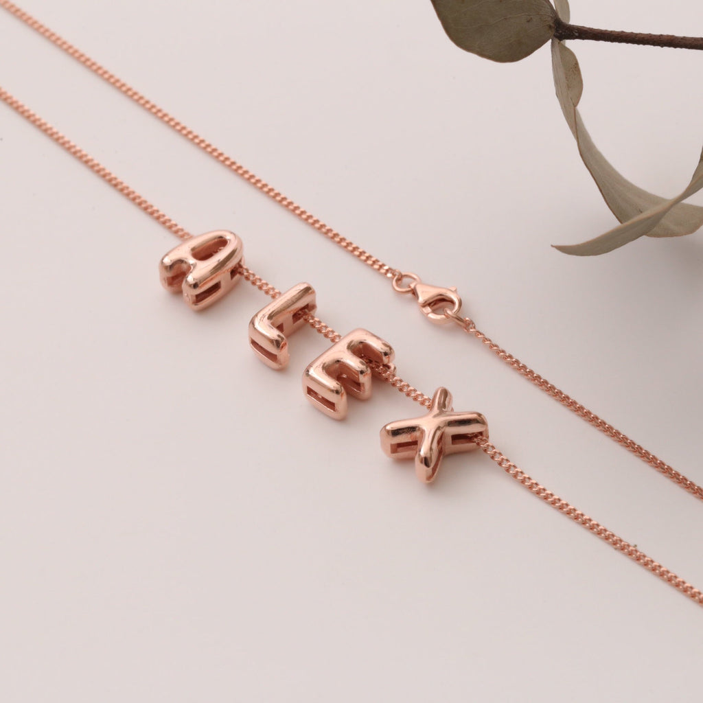 18K Gold and Silver Icon Bubble Letter Initial Custom Name Necklace