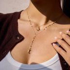 18K Gold Eclipse Spark Sun and Moon Pearl Pendant Y shape Lariat Layered Necklace