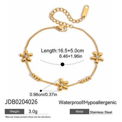 18K Gold Shimmering Dainty Flower Bow Bracelet Stack