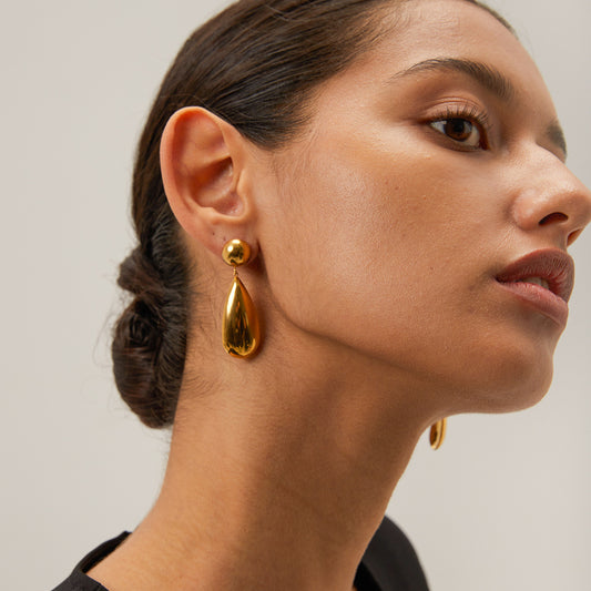 18K Gold Water Drop Dangle Statement Earrings