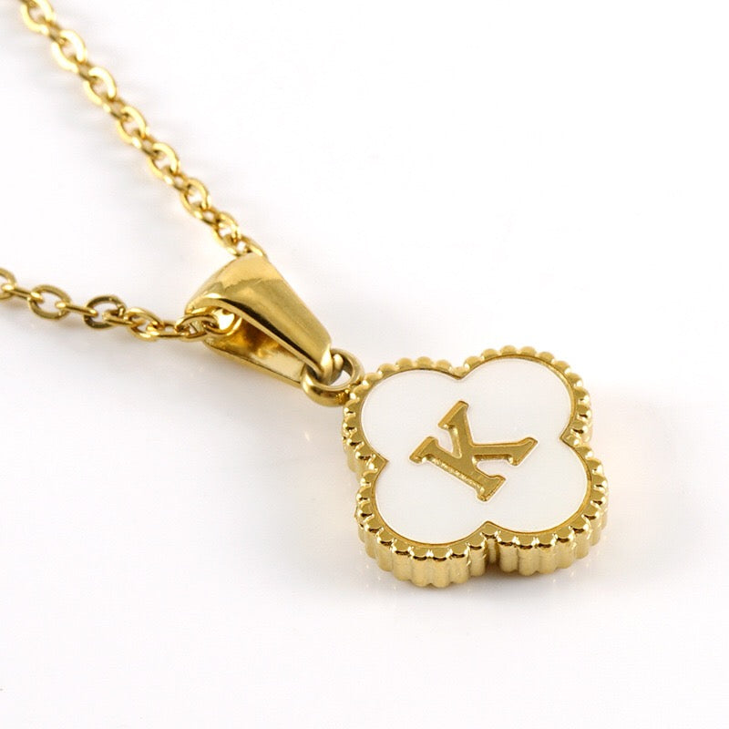 18K Gold Initial Clover Pendant Necklace