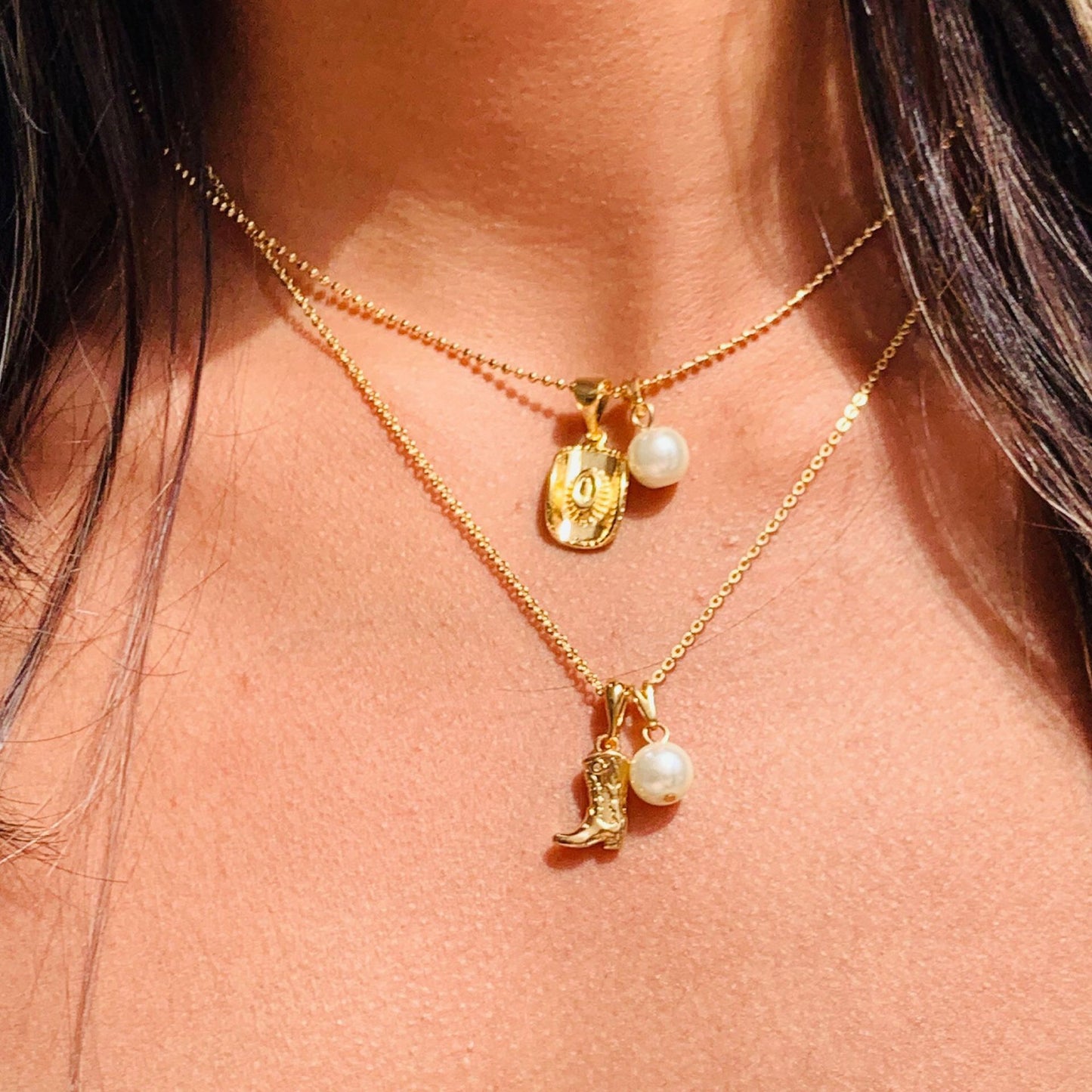 18K Gold Cowboy Boot Charm Necklace