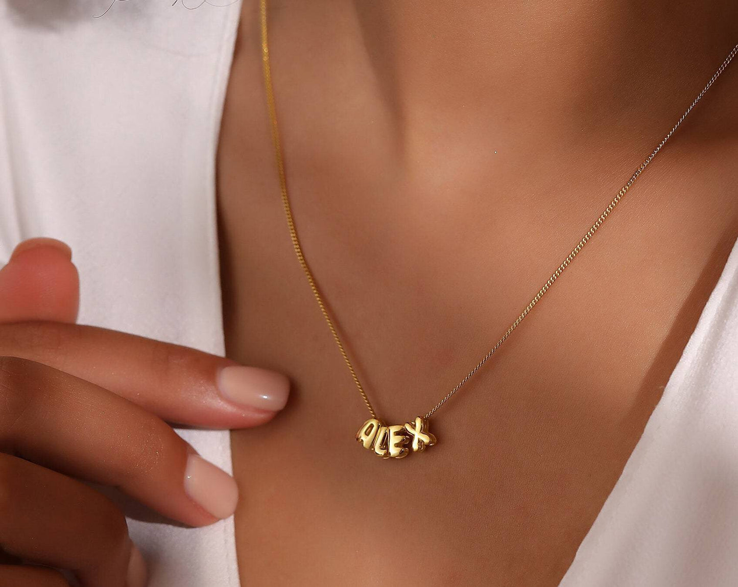 18K Gold and Silver Icon Bubble Letter Initial Custom Name Necklace