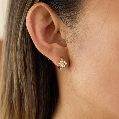 18K Gold Paw Print Small Hoop Huggie Earrings