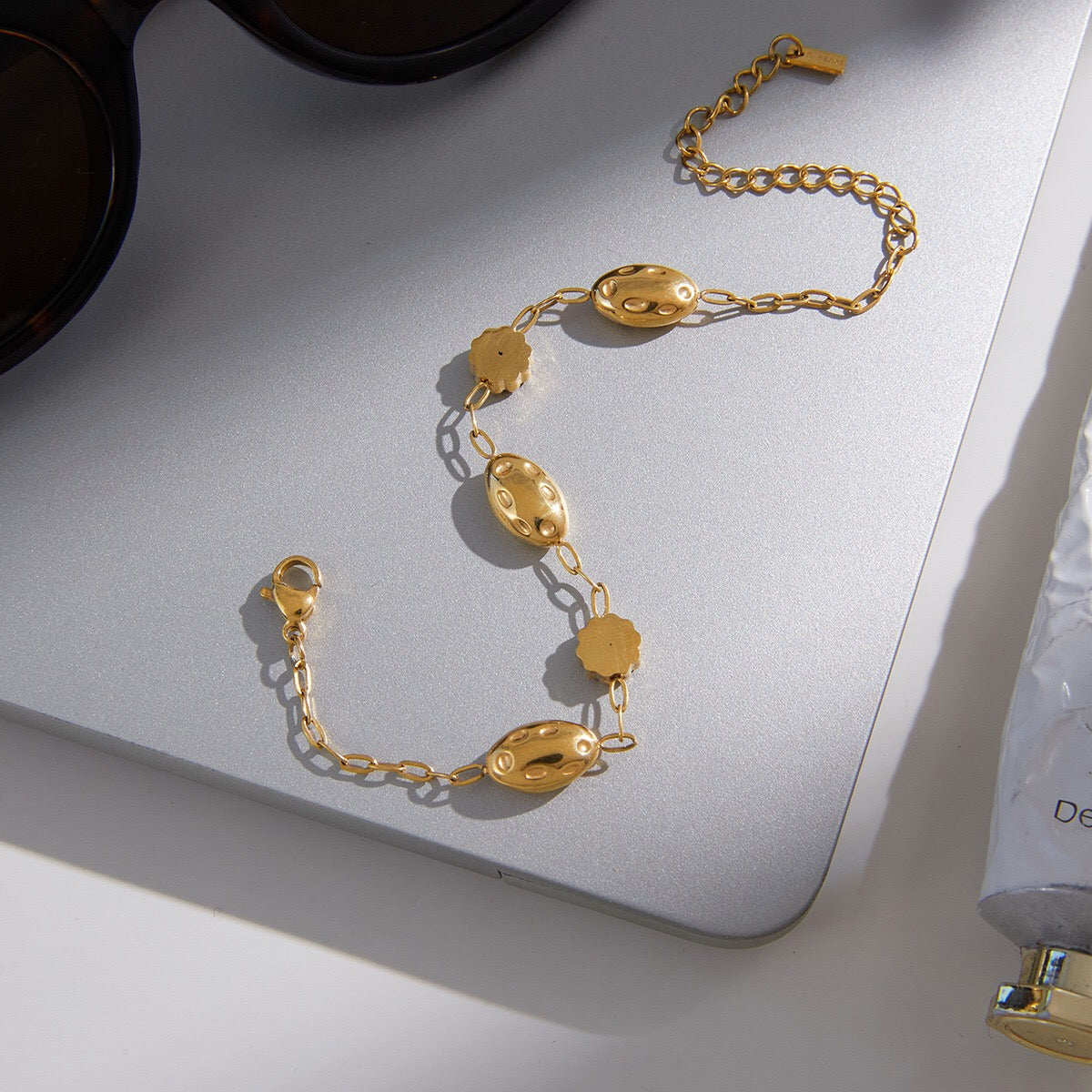 18K Gold Couture Ice Tennis Circle Chain Bracelet Stack