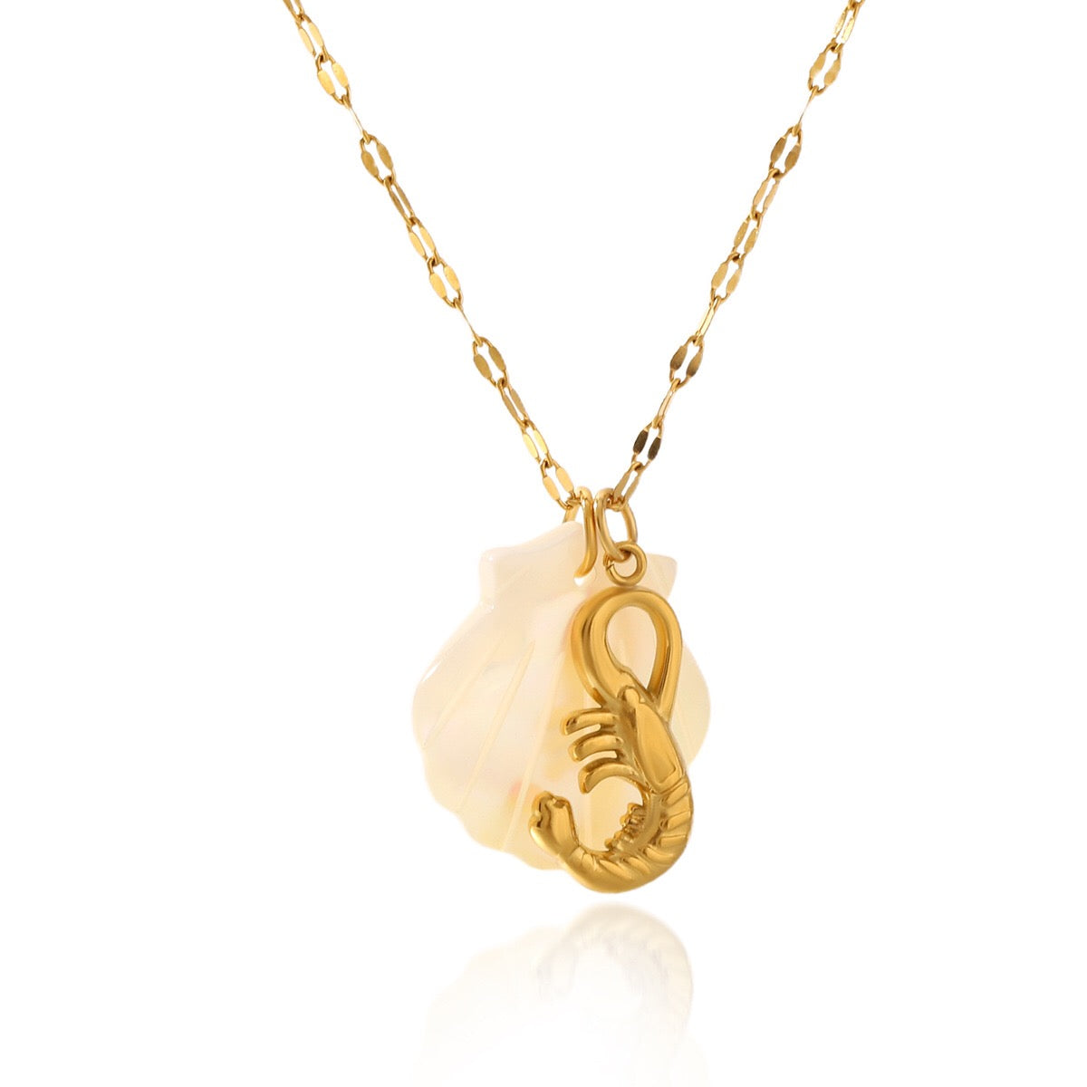 18K Gold Mother of Pearl Seashell Ocean Charm Pendant Necklace
