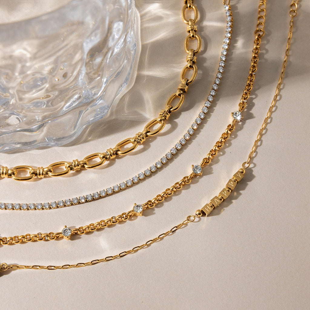 18K Gold HAPPY Letter Dainty Chain Bracelet