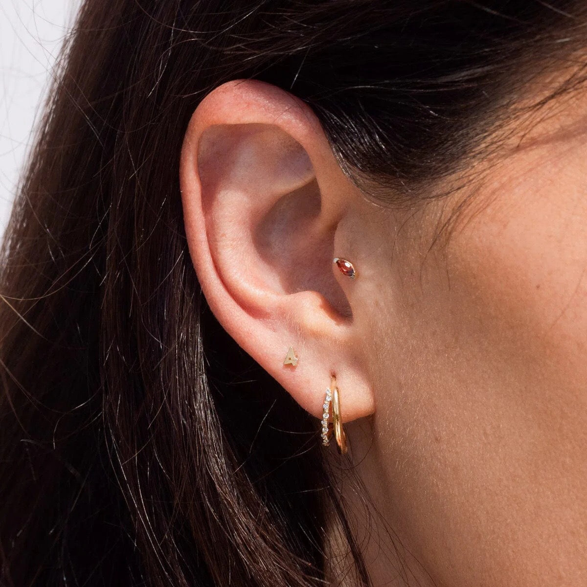 18K Gold Color Birthstone Everyday Cartilage Stud Earrings