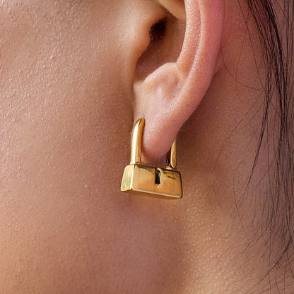 18K Gold Locked in Small Hoop Huggie Earrings