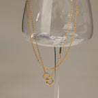 18K Gold Lingering Dainty Pendant Double Chain Layered Necklace