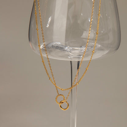 18K Gold Lingering Dainty Pendant Double Chain Layered Necklace