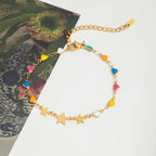18K Gold Stars Align Dainty Chain Colorful Hearts Bracelet Stack