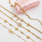 18K Gold Shimmering Dainty Flower Bow Bracelet Stack