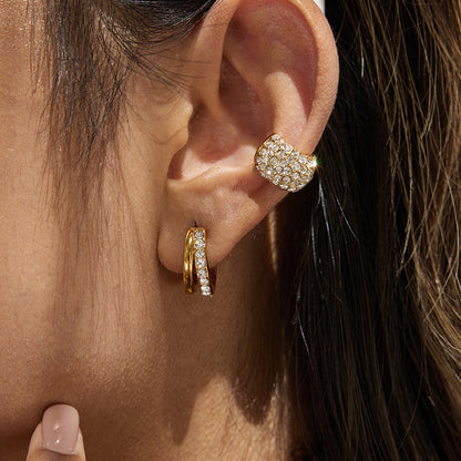 18K Gold Diamond Fever Huggie Earrings Ear Cuff Set