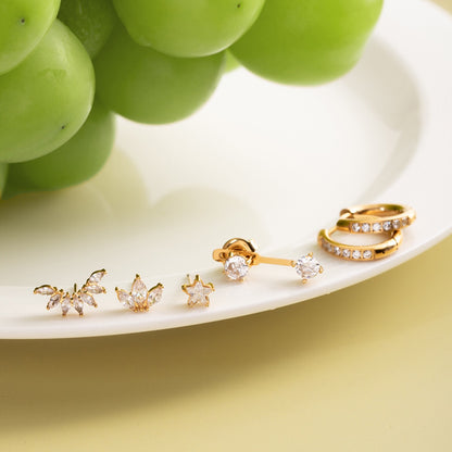 18K Gold Tiny Desire Dainty Huggie Cartilage Earrings Set
