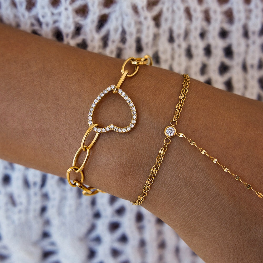 18K Gold Waterproof Glimmer Dainty Hand Chain Bracelet Stack