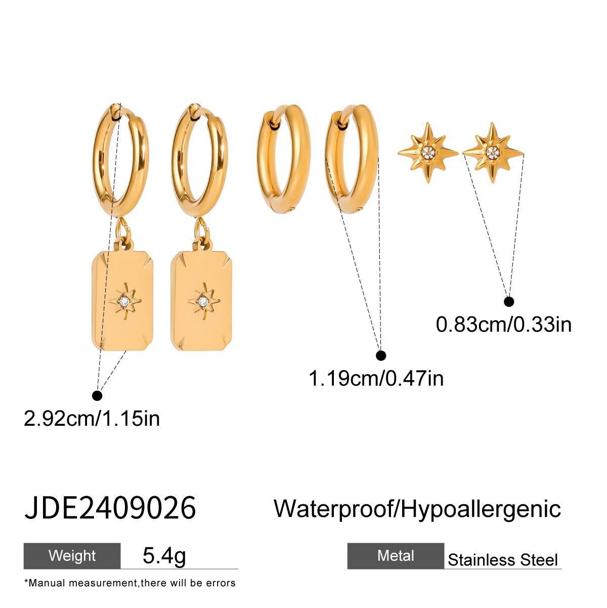 18K Gold Celestial Studs Charm Huggie Earrings Set