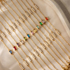 18K Gold Cross Birthstone Bracelets Set