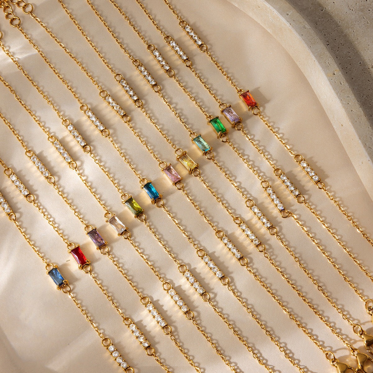 18K Gold Cross Birthstone Bracelets Set