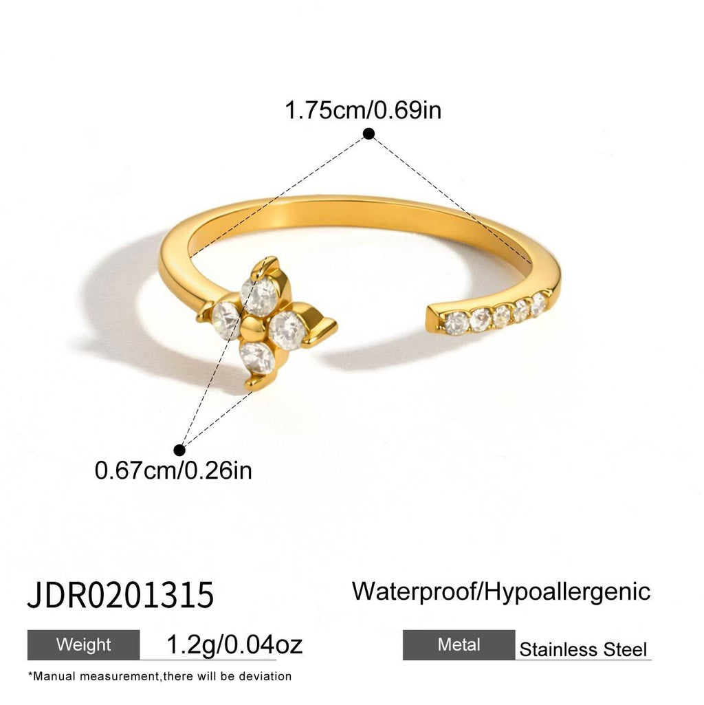 18K Gold Clover Kiss Dainty Stacking Cuff Ring