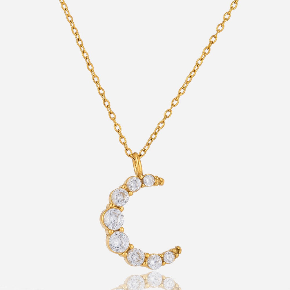 18K Gold Luna Pave Moon Dainty Pendant Necklace