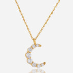 18K Gold Luna Pave Moon Dainty Pendant Necklace