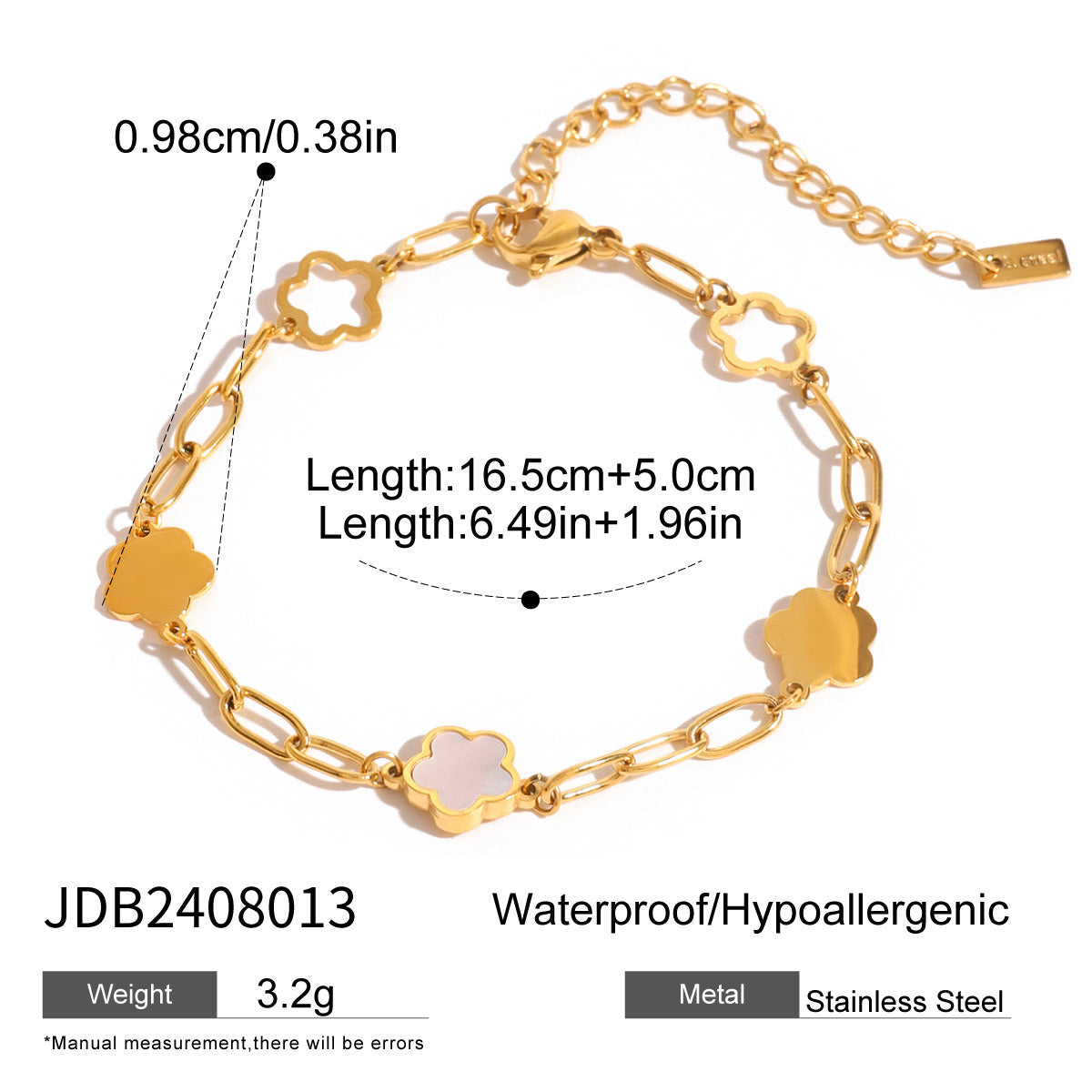 18K Gold Flower Paperclip Chain Bracelet