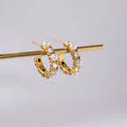 18K Gold Bling Pearl Small Hoop Huggie Earrings