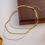 18K Gold Herringbone Snake Chain Layered Necklace