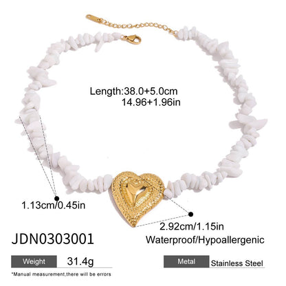 18K Gold Heart Pendant Puka Shell Statement Choker Necklace