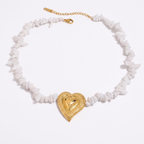 18K Gold Heart Pendant Puka Shell Statement Choker Necklace & Stud Earrings Set