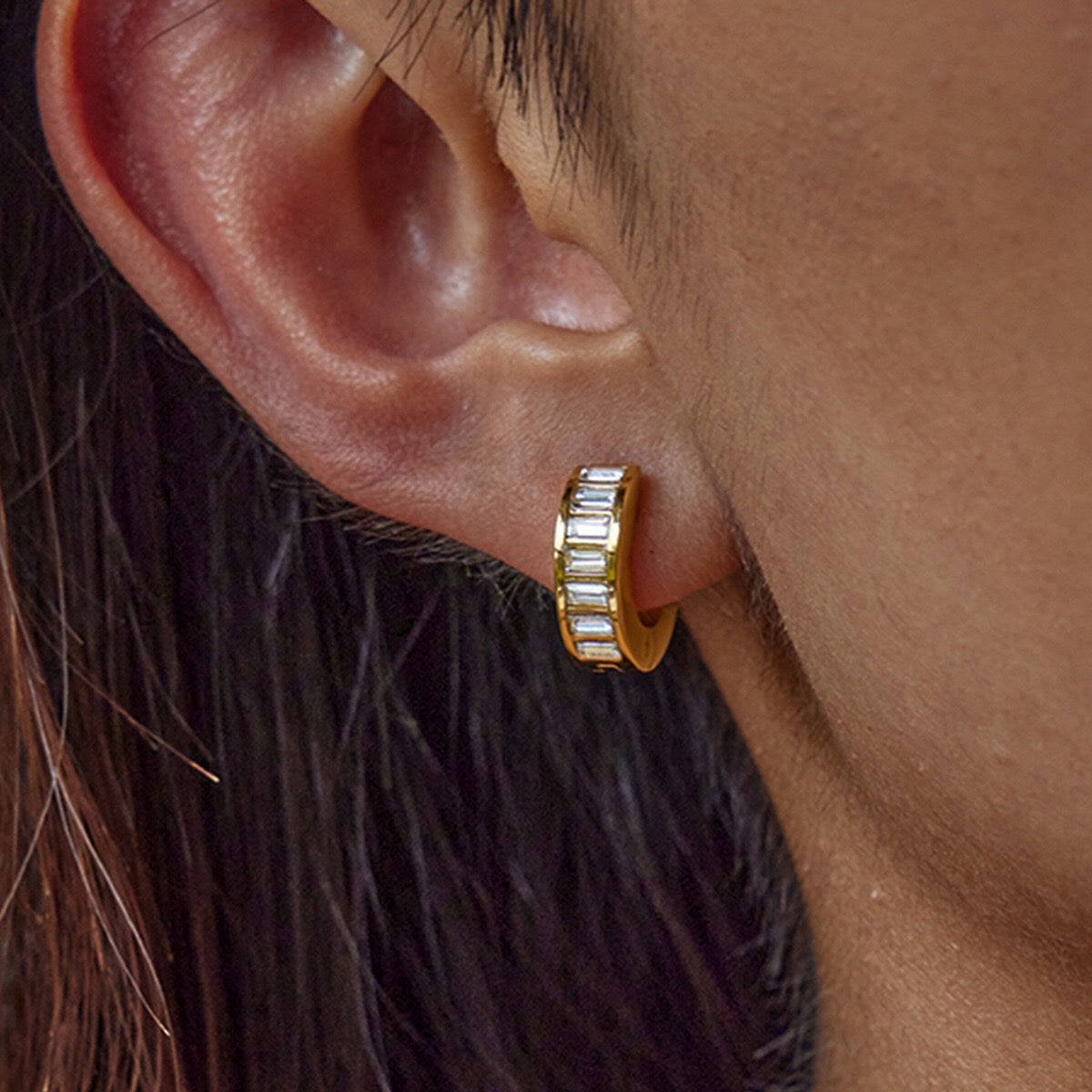 18K Gold Temptation Bling Small Hoop Huggie Earrings