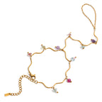 18K Gold Waterproof Pastel Gemstone Delicate Wavy Hand Chain Bracelet