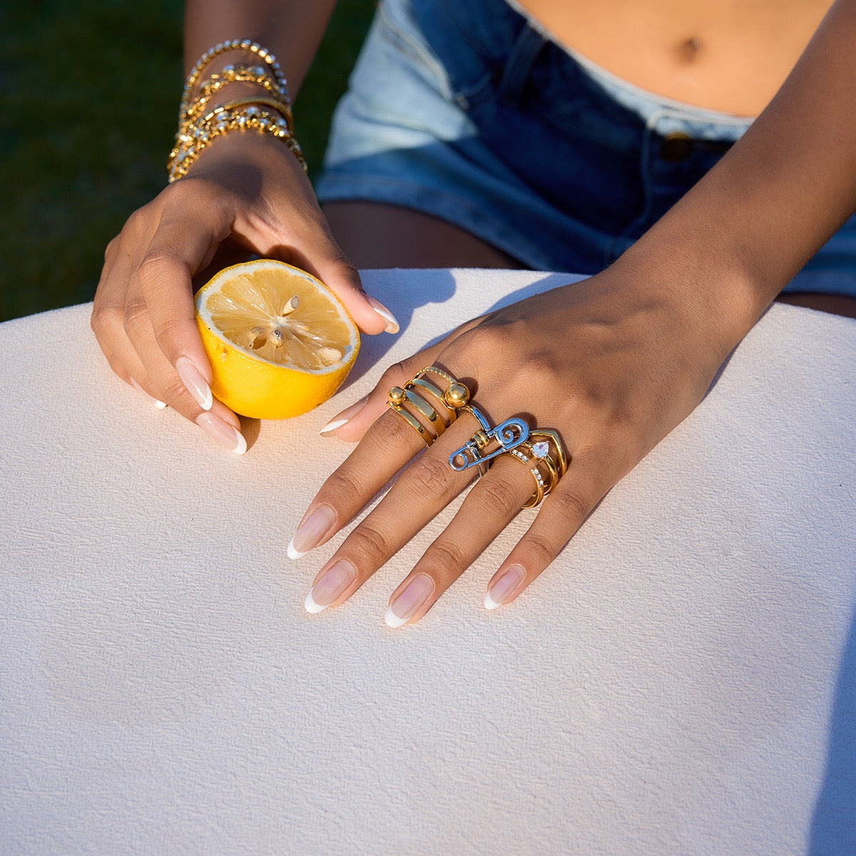 18K Gold and Silver Two Tone Safety Pin Statement Ring