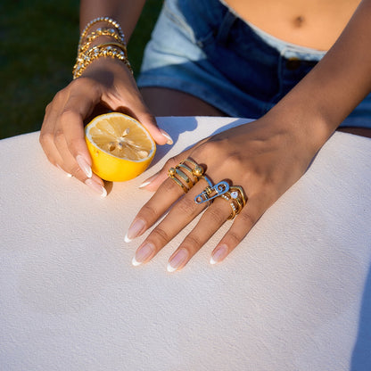 18K Gold and Silver Two Tone Safety Pin Statement Ring